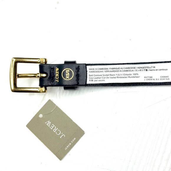 J CREW Perforated Italian Cow Leather Slim 3/4" Belt Womens XS S Black Gold NEW - Picture 2 of 2